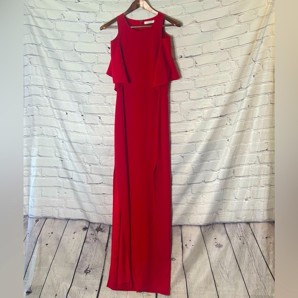 Halston Heritage Dresses & Skirts - Halston Heritage Red Cold Shoulder Long Gown Size 8 Excellent Condition